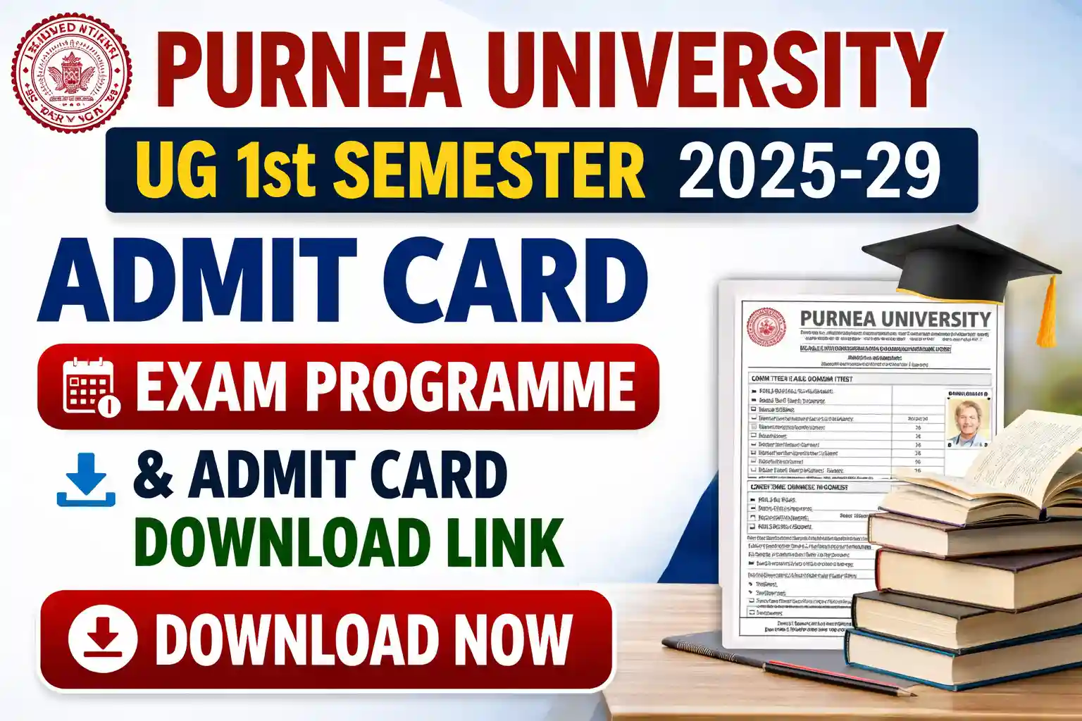 Purnea University UG 1st Semester Admit Card 2025-29 : Exam Programme & Admit Card Download Link Soon